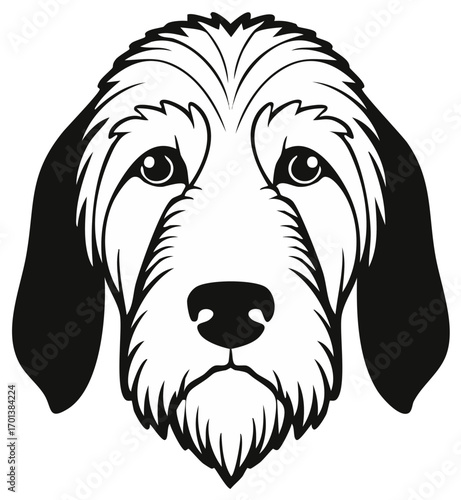 Minimalist Wire-Haired Dog Head Illustration, Black and White Vector Art, Pet Portrait
