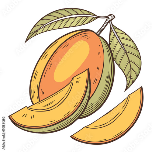 Juicy Mango Slices Fresh Tropical Fruit Illustration