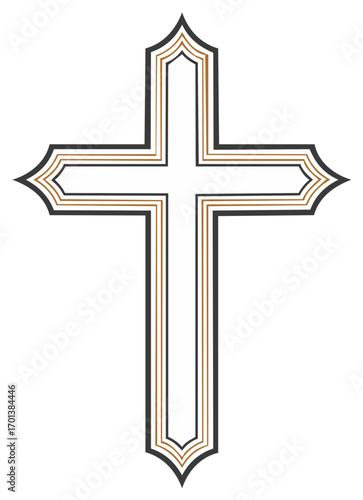 Decorative Christian Cross Symbol with Gold and Black Outlines