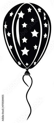 Black silhouette of a festive party balloon with a star pattern and string