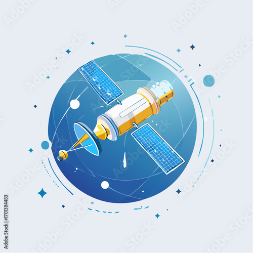 Vector Illustration of a Satellite Flying in Space A Stunning Visual of a Satellite in Flight