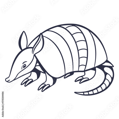 Cute armadillo character icon sketch in black and white line art