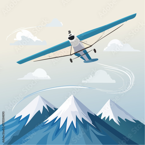 Hang Gliding Adventure Soaring Over Snowy Peaks in Vector Illustration