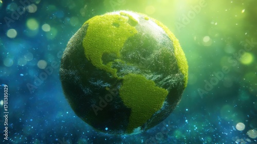 continent. Vibrant Earth globe floating in space, showcasing continents with atmospheric lighting. ESG reports, sustainability campaigns, designed for environmental awareness campaigns.