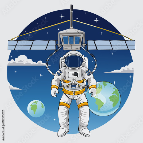 Astronaut Spacewalk Cosmic Exploration and Planetary Views