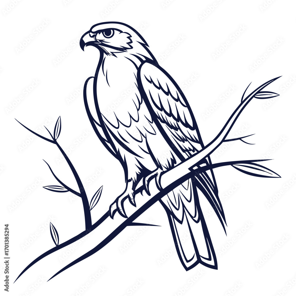 Fototapeta premium Majestic Eagle Perched on Branch Illustration