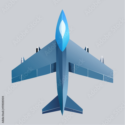 Stylized Airplane Top View Illustration with Blue and Gray Color Palette