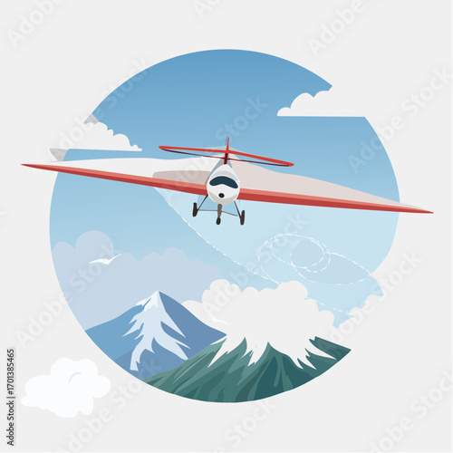 Soaring Above the Clouds A Vintage Airplane's Majestic Flight Over Mountain Peaks