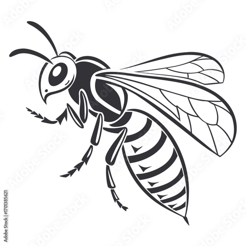 Wasp Illustration - A Black and White Graphic of an Insect
