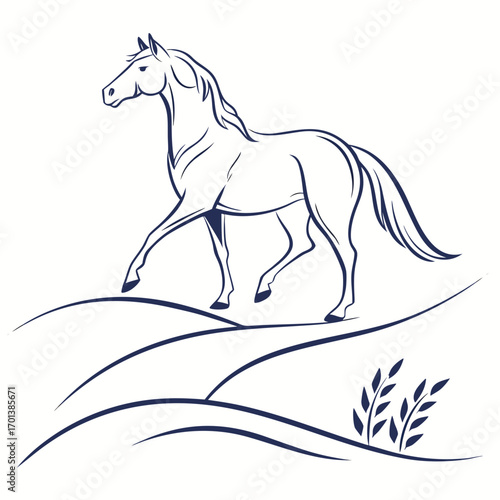 Elegant Horse Silhouette on Rolling Hills Illustration