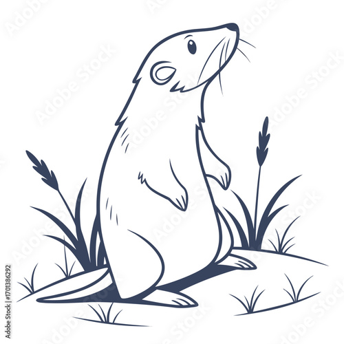 Cute cartoon beaver standing in grass illustration