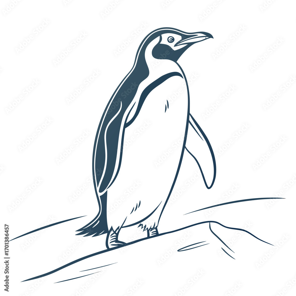 Obraz premium Simple line art illustration of a wild penguin on ice