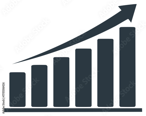 Rising bar graph with arrow pointing upward, business growth concept.