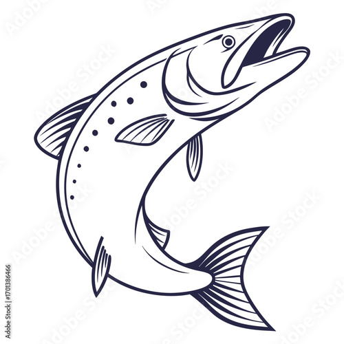 Leaping salmon emblem, a dynamic jumping fish vector illustration