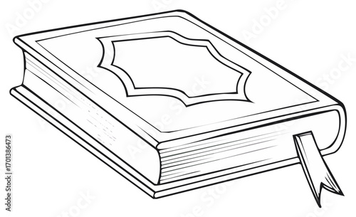 Detailed Outline Art of Closed Book with Bookmark for Learning and Education