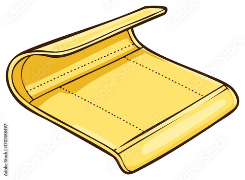 Stylized vector graphic of unfolded yellow envelope with dashed lines for easy folding