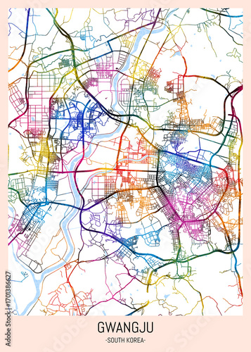 Wallpaper Mural Gwangju South Korea City Map. downtown printable Landmarks print painting, travel art banner modern city, urban city art, background abstract Torontodigital.ca