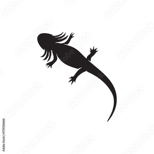 Axolotl Outline Silhouette. Walking Fish Amphibian Vector Design.
