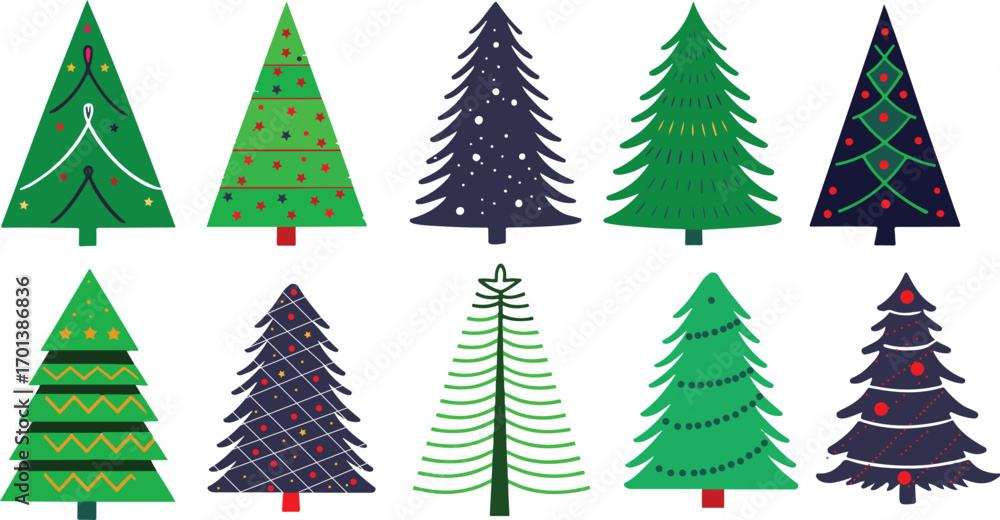 Obraz premium Collection of Ten Festive Vector Christmas Trees