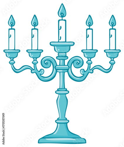 Decorative Teal Candelabra with Five Lit Candles and Elegant Design Illustration