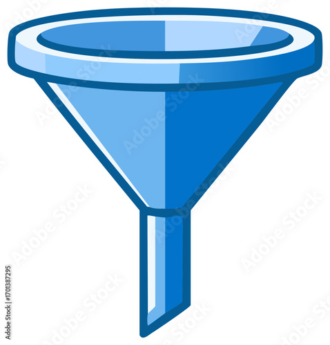Blue funnel for liquid or granules transfers illustration graphic design