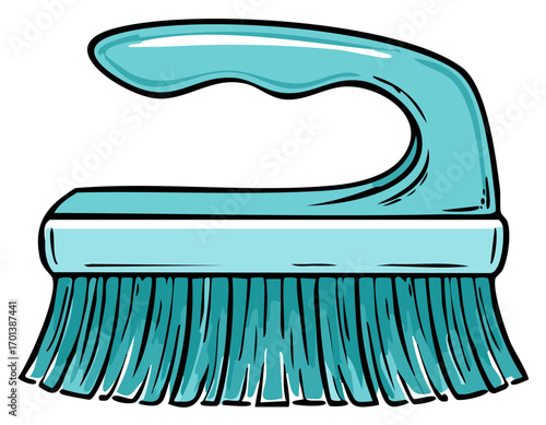 Isolated Blue Scrubbing Brush Household Cleaning Tool Vector Illustration