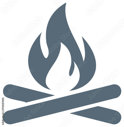 Campfire Icon with Blue Flames and Logs Illustration for Outdoor Adventure Activities