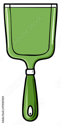 Green Handled Dustpan Cleaning Tool Illustration, Floor Cleanup Dust Pan Equipment for Sweeping