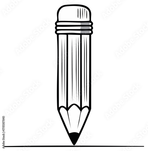 Hand Drawn Sketch of a Sharpened Pencil Drawing a Straight Line with Eraser Top
