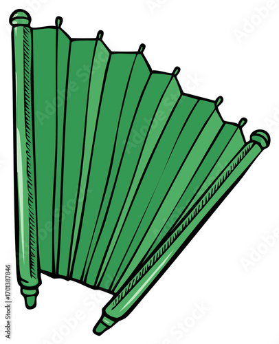 Elegant Green Folding Hand Fan Illustration Fanning Accessory Isolated