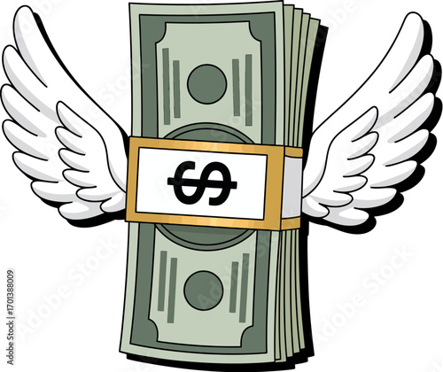 Vector art of stack of money with wings