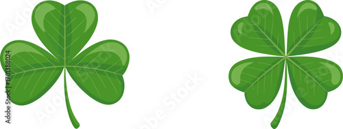 Vector art of green clover leaf and fourleaf clover on a transparent background