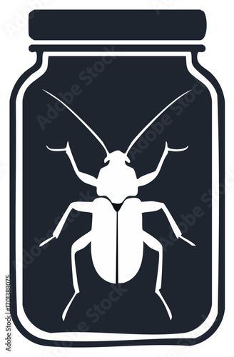 Simple silhouette icon of a cockroach insect pest trapped inside a glass container