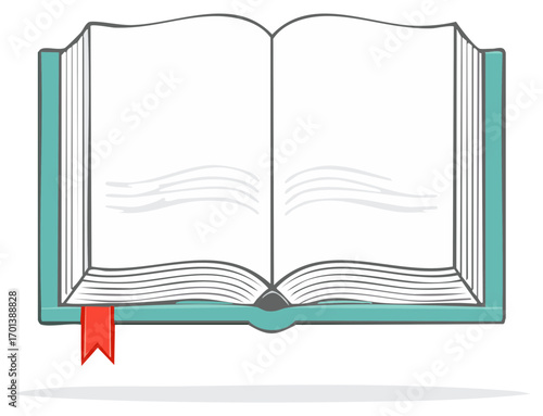 Open book illustration with blank pages and red bookmark for educational projects