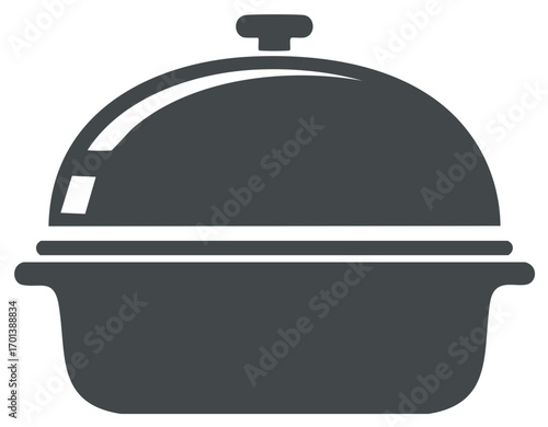 Simple icon graphic of a serving dish with lid for food presentation or restaurant service