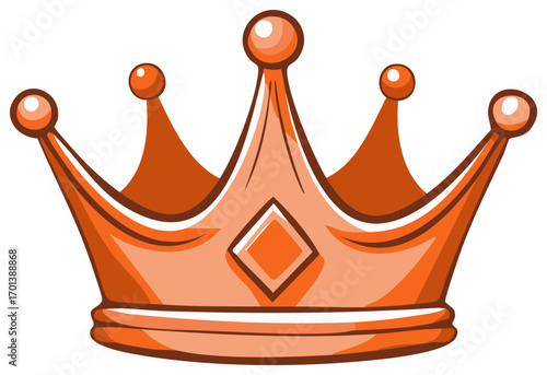 Cartoon Bronze Crown with Ornate Diamond and Spheres, Representing Royalty and Achievement