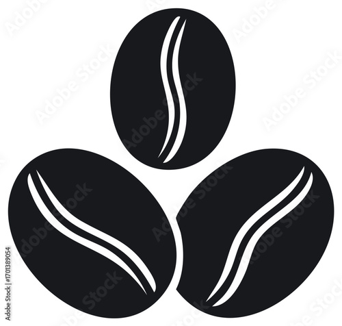 Abstract Illustration Featuring Three Black Coffee Beans Arranged Close Together on a White Background