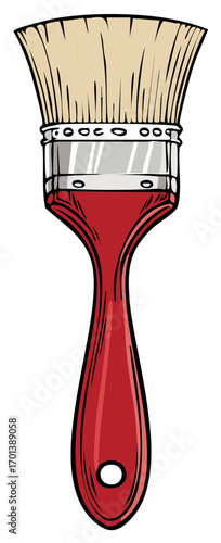 Vector illustration of a red paintbrush dipped in red paint