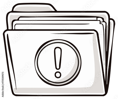 Document folder with exclamation mark highlighting risk of information breach or privacy issues in data management