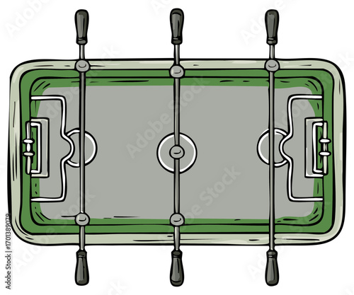 Foosball Table Illustration for Indoor Fun and Table Games with Gray and Green Coloring