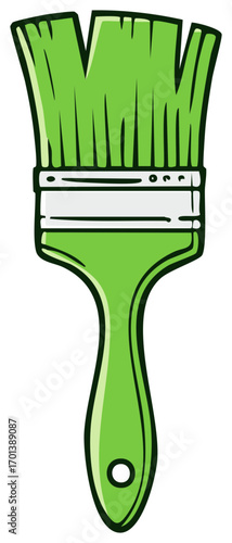 Bright green cartoon style painter brush for art craft and home improvement activities