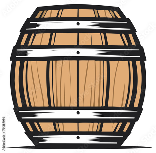 Traditional wooden barrel with metal bands an aged cask for wine whiskey or beer storage