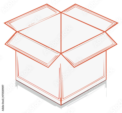 Illustrated empty open cardboard box, shipping package ready for delivery, moving boxes, delivery concepts