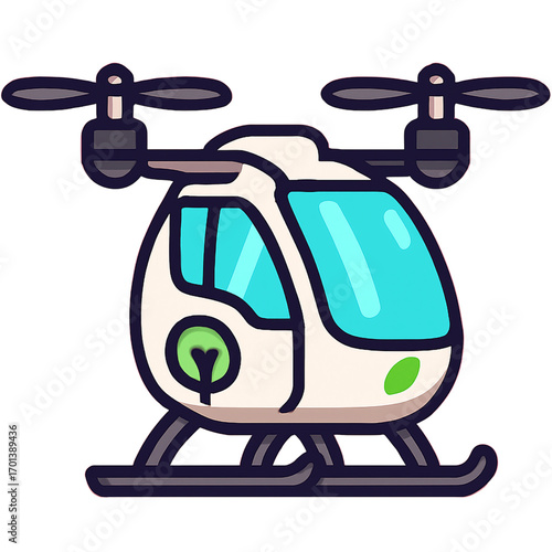 Modern vector illustration of a futuristic electric drone taxi, a concept for innovative urban air mobility and personal transportation