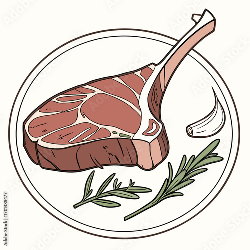 Gourmet Raw Lamb Chop with Fresh Herbs and Garlic