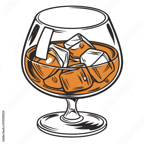 Brandy in Glass with Ice Cubes Refreshing Illustration