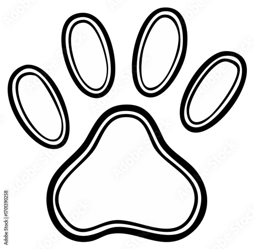 Dog Paw Print Illustration: Outline of Animal Foot with Toes and Pad for Pet Designs