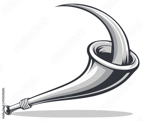 Gray Vector Illustration of a Hunting Horn Isolated on White Ready to be Used in a Composition