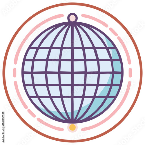 Abstract Globe Icon with Grid Design and Colorful Circular Borders