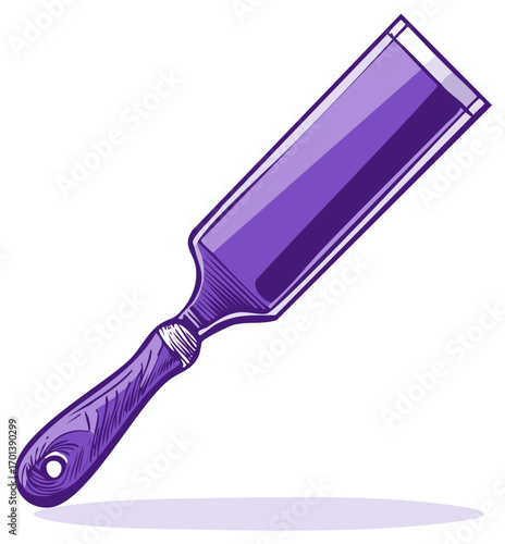 Vibrant violet wood chisel, a sharp hand tool for carpentry and detailed woodworking projects illustration.